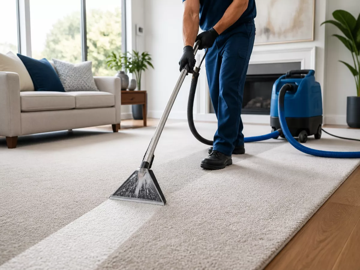 Carpet cleaning in progress